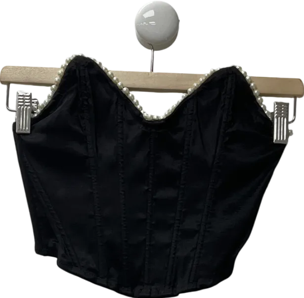 ASOS Black Ria Satin Strapless Corset Top With Diamante Trim UK 6