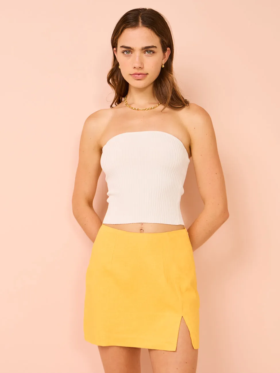 Assembly Label Skara Strapless Rib Top in White