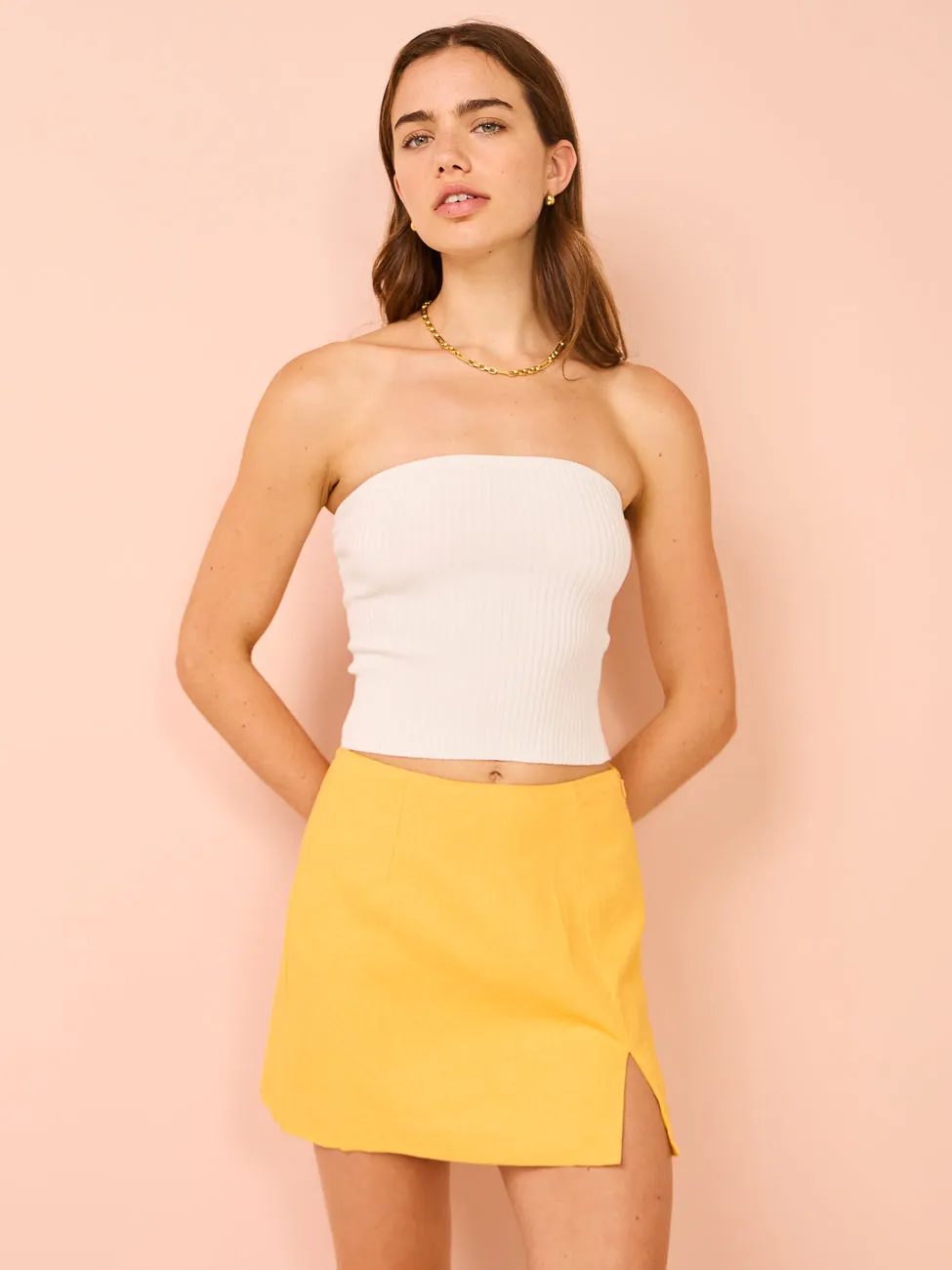 Assembly Label Skara Strapless Rib Top in White