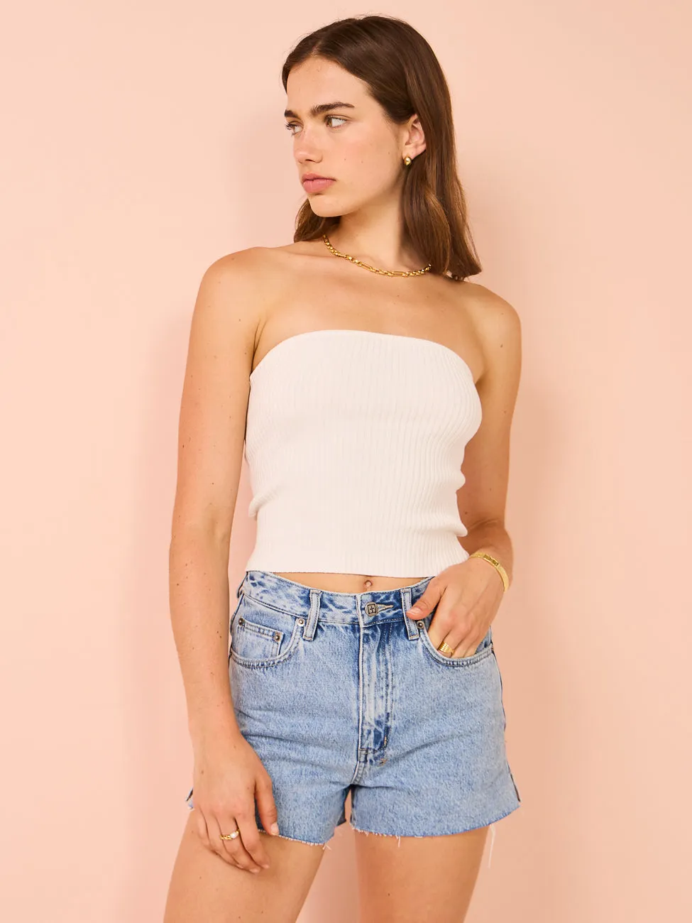 Assembly Label Skara Strapless Rib Top in White
