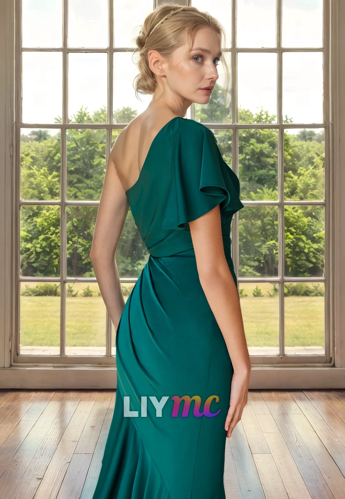 Asymmetrical Short Sleeveless Ruched High Slit Mother of Bride Dress Cocktail Dress
