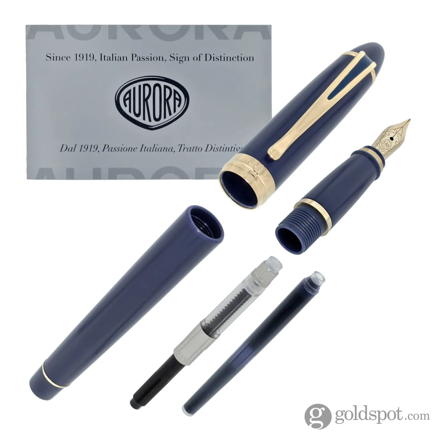 Aurora Ipsilon Deluxe Fountain Pen in Blue with Gold Trim - 14K Gold