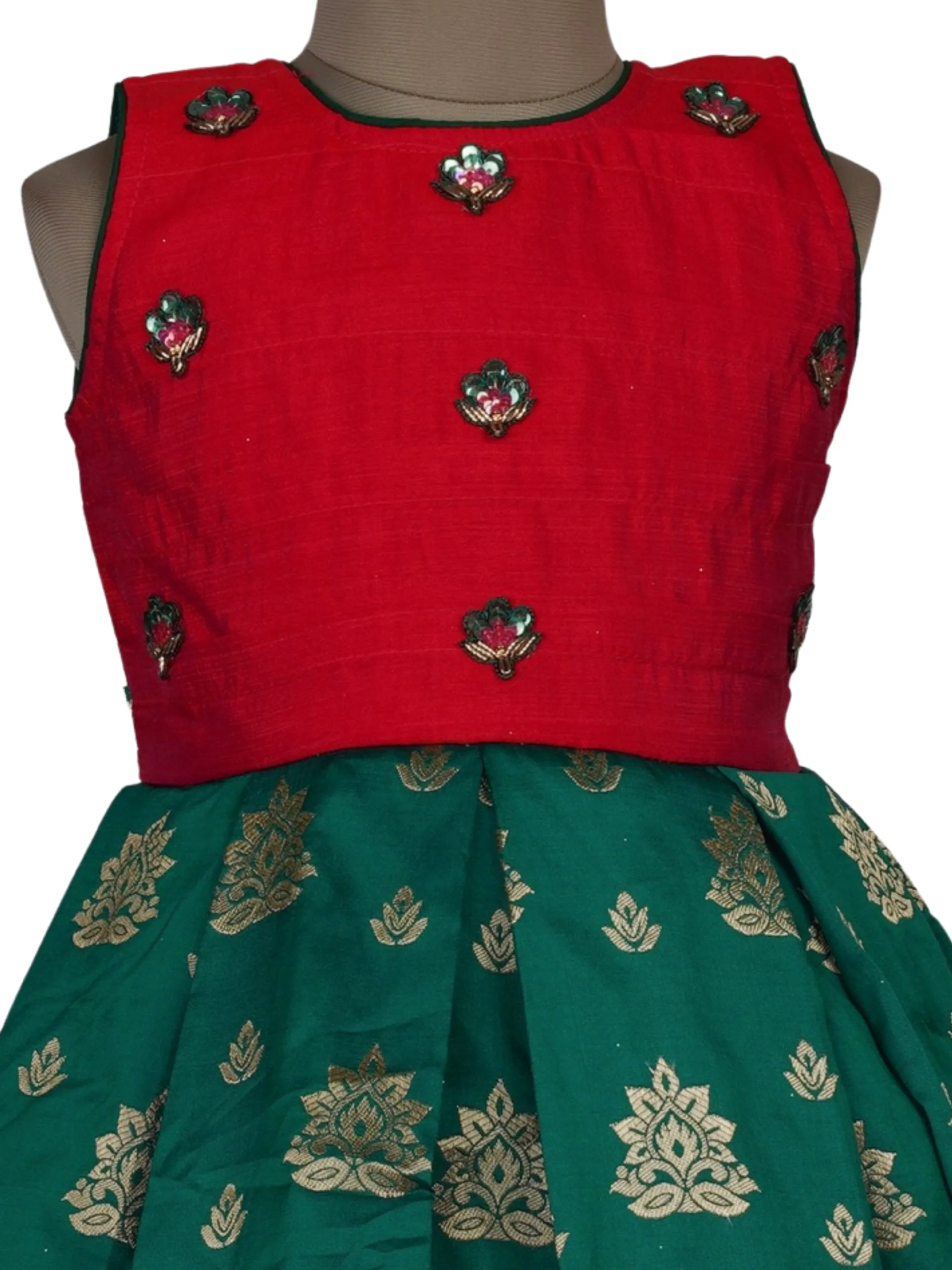 Banarsai Silk Frock with Hand Embroidered Yoke for Kids Girls