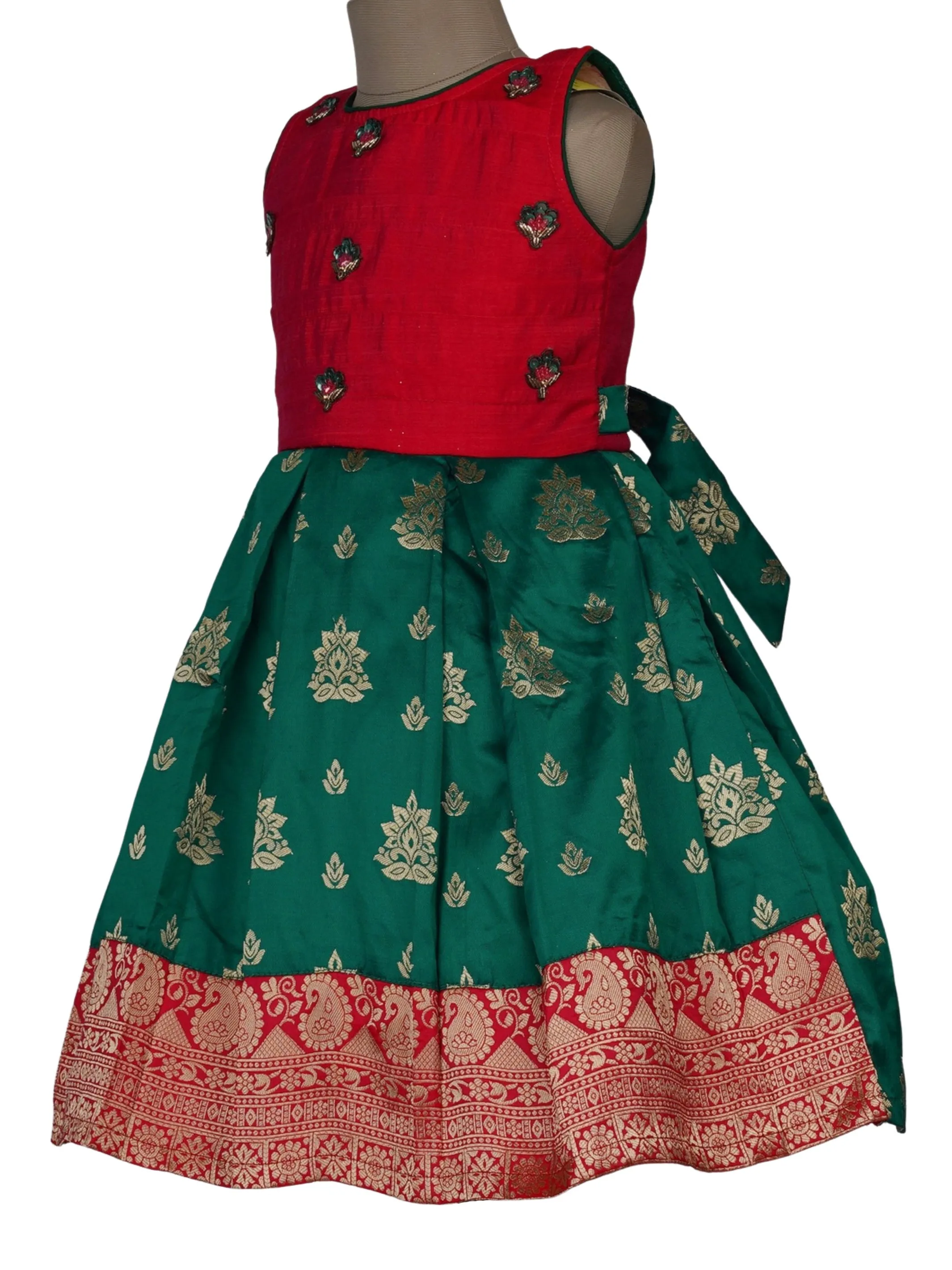 Banarsai Silk Frock with Hand Embroidered Yoke for Kids Girls
