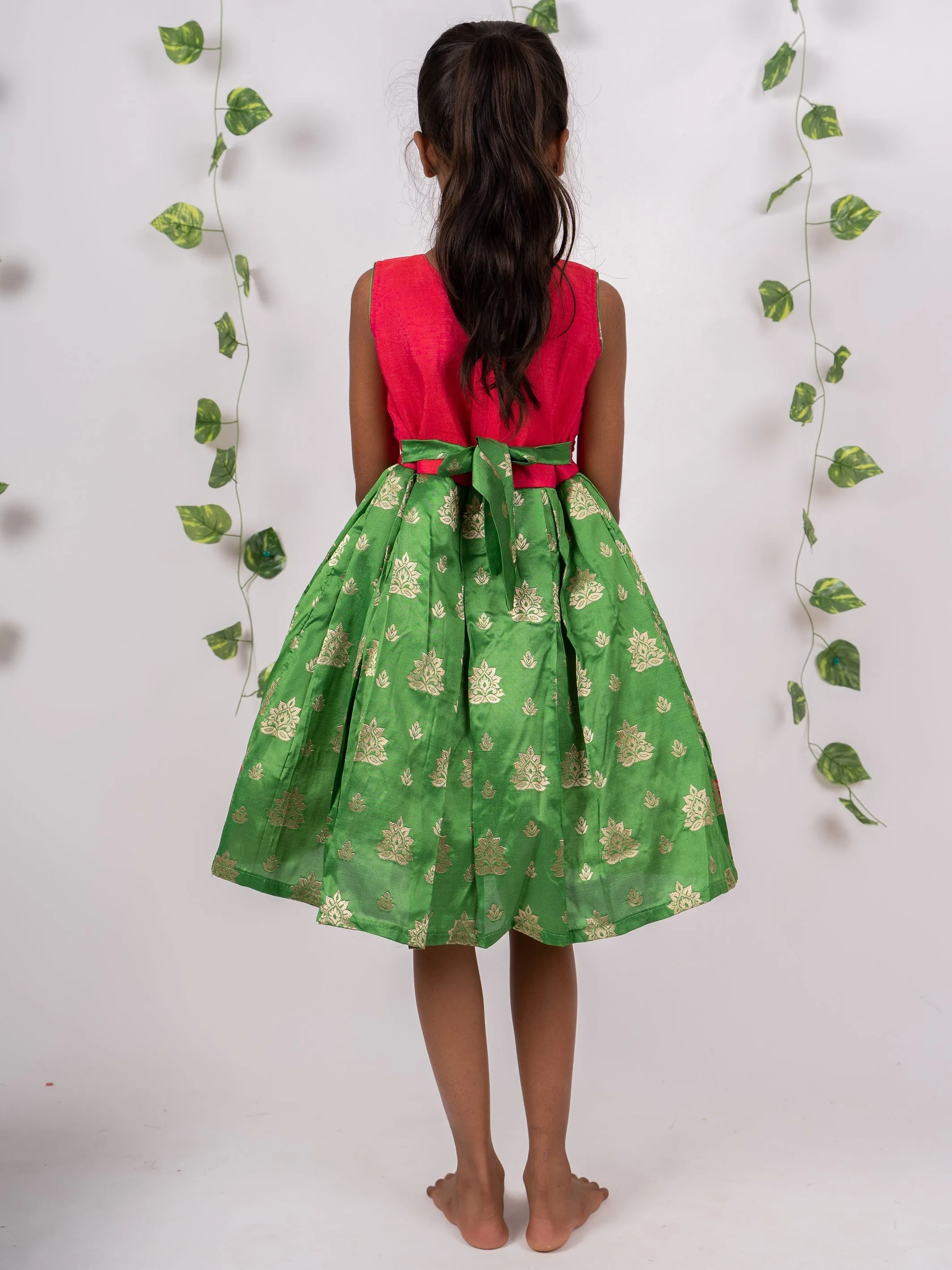 Banarsai Silk Frock with Hand Embroidered Yoke for Kids Girls