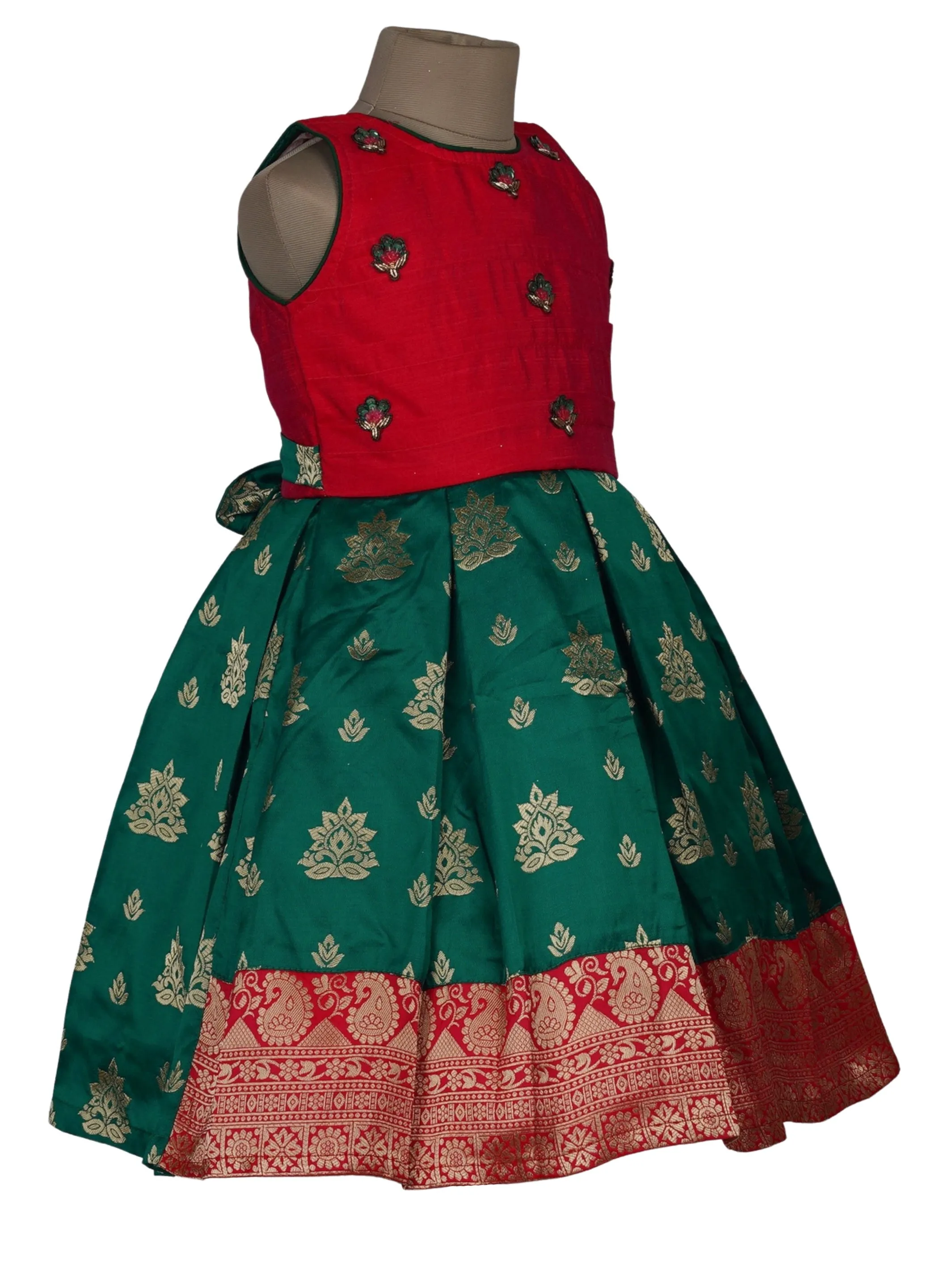Banarsai Silk Frock with Hand Embroidered Yoke for Kids Girls