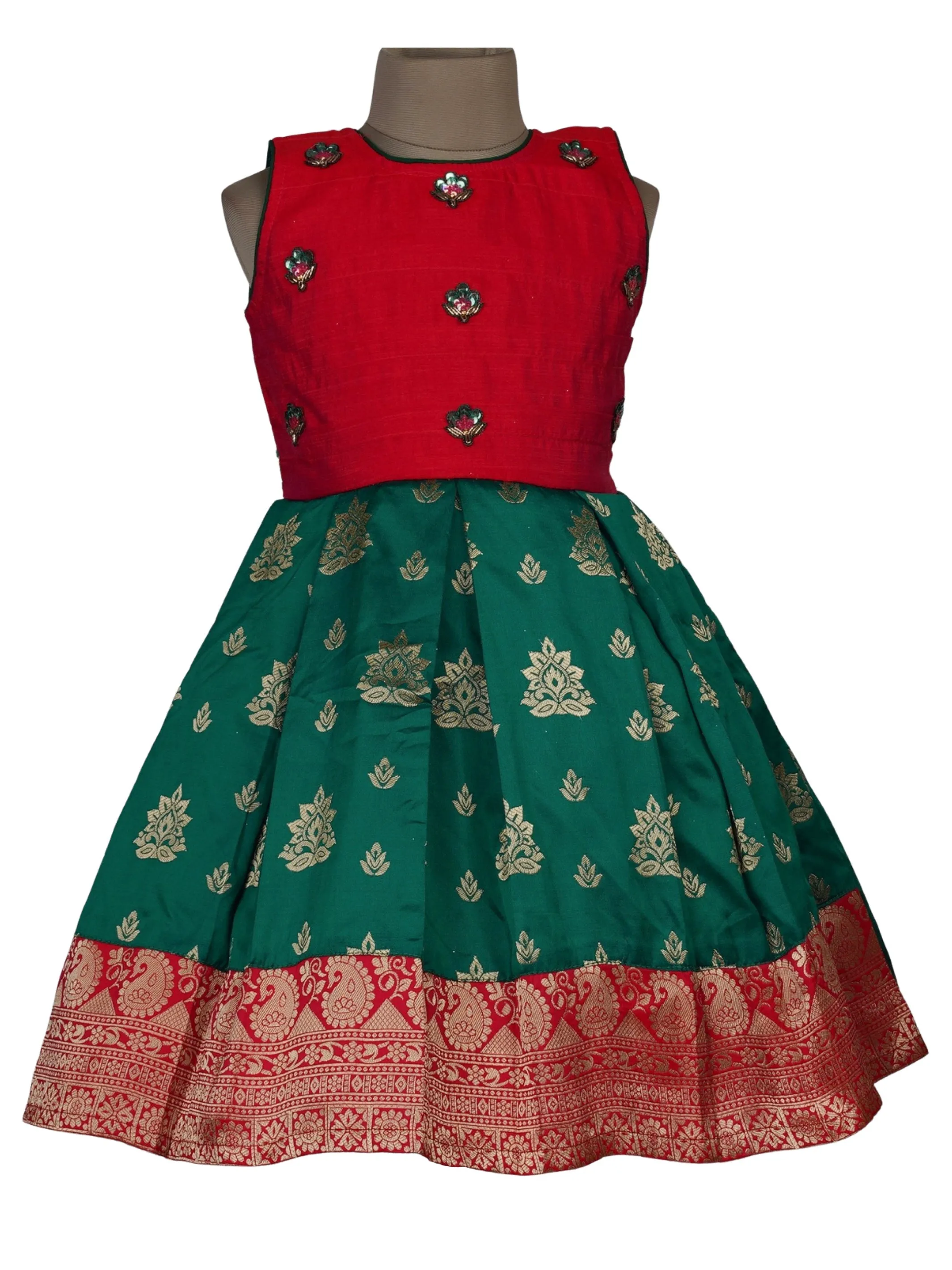 Banarsai Silk Frock with Hand Embroidered Yoke for Kids Girls
