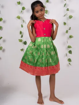 Banarsai Silk Frock with Hand Embroidered Yoke for Kids Girls