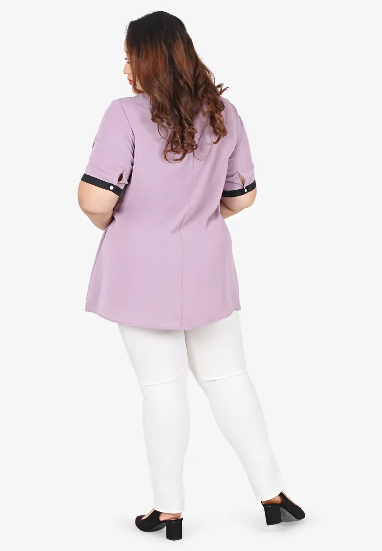 Becca Black Collar Short Sleeve Blouse - Lilac Purple