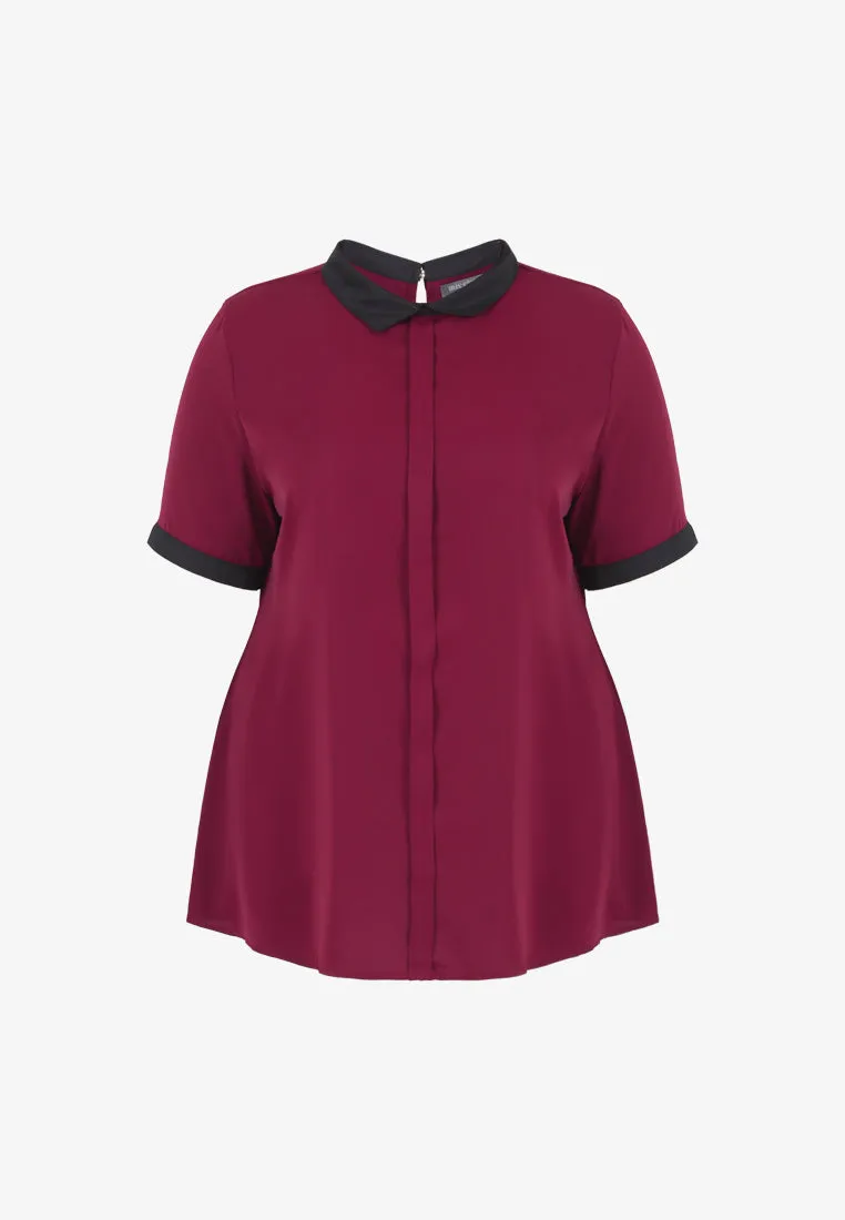 Becca Black Collar Short Sleeve Blouse - Lilac Purple