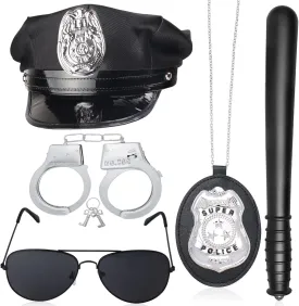 Beelittle Police Costume Accessories Hat Handcuffs Policeman Badge Cop Swat FBI Cosplay