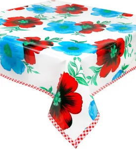 Big Flowers on White Oilcloth Tablecloths