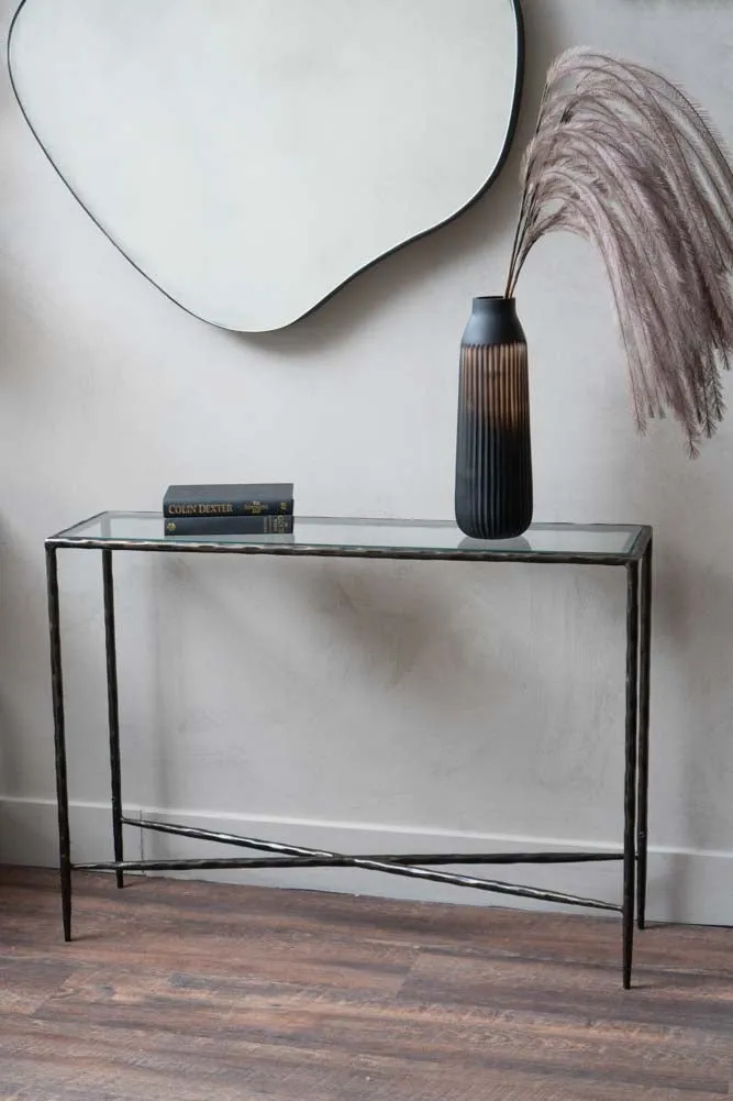 Black Console With Smoked Glass Top