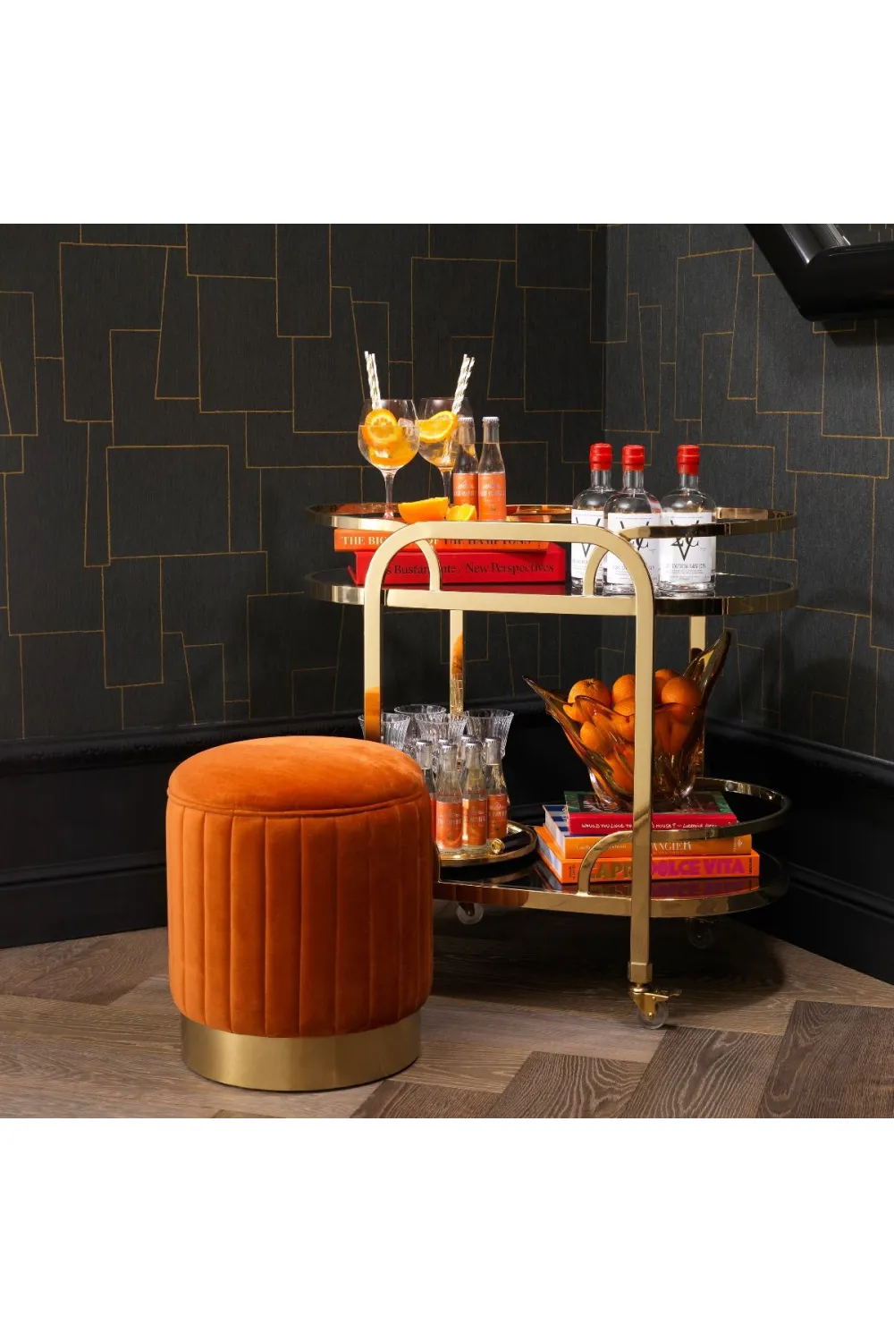 Black Glass Gold Bar Cart | Eichholtz Oakhurst