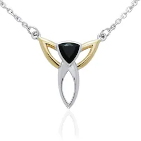 Black Magic Silver & Gold Art Deco Triangle Necklace MNC096