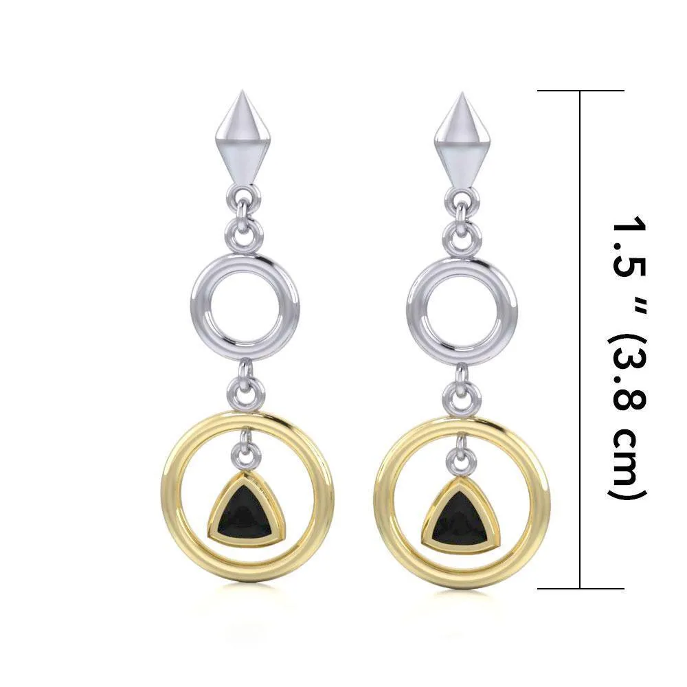 Black Magic Triangle & Circles Silver & Gold Earrings MER398