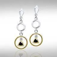 Black Magic Triangle & Circles Silver & Gold Earrings MER398