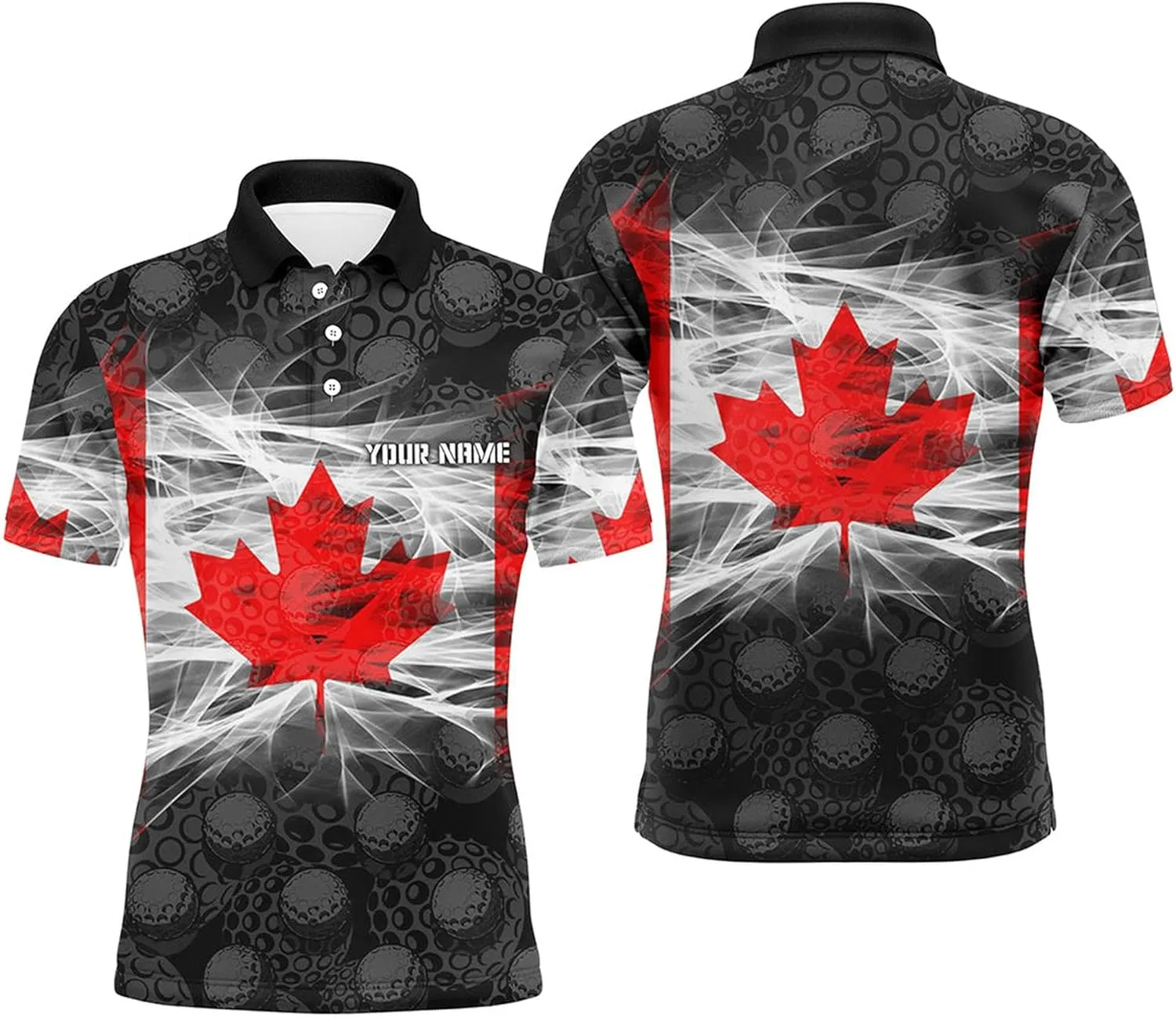 Black Men's Golf Polo Shirt with Red Canada Leaf - Custom Patriotic Canadian Flag Design Performance Golf Polo Shirt Personalized T1851