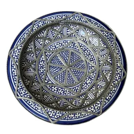 Blue Vintage Moroccan Deep Dish with Metal