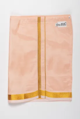 Boys Soft Silk Dhoti in Delicate Pink with Golden Trim