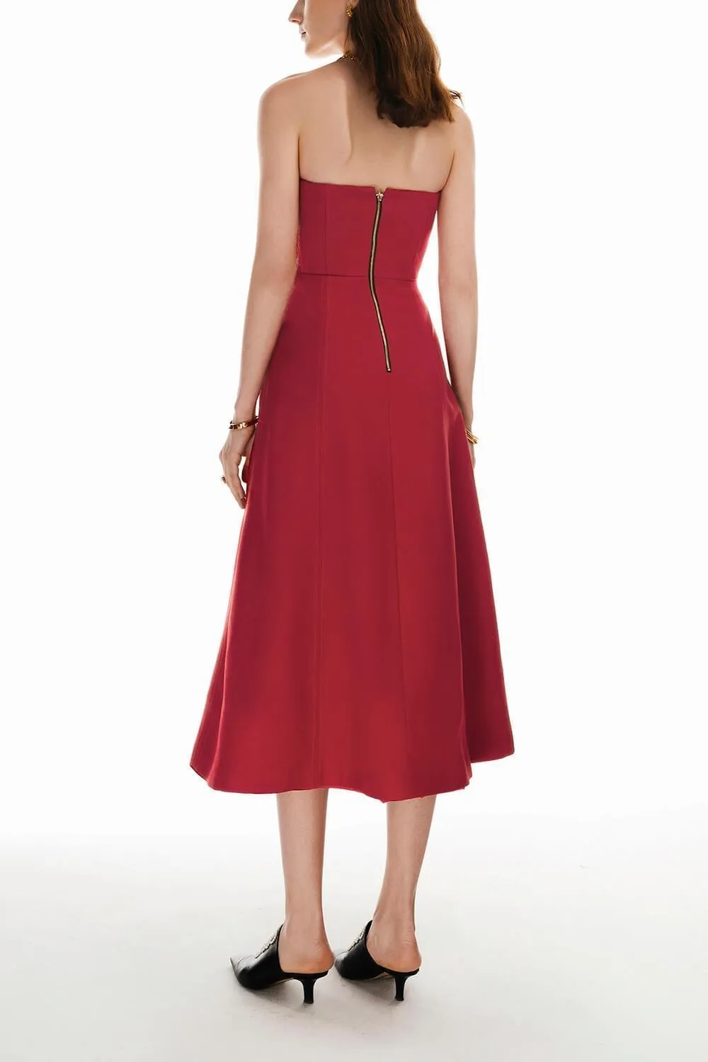 Butter Strapless Straight Across Neck Cotton Midi Dress
