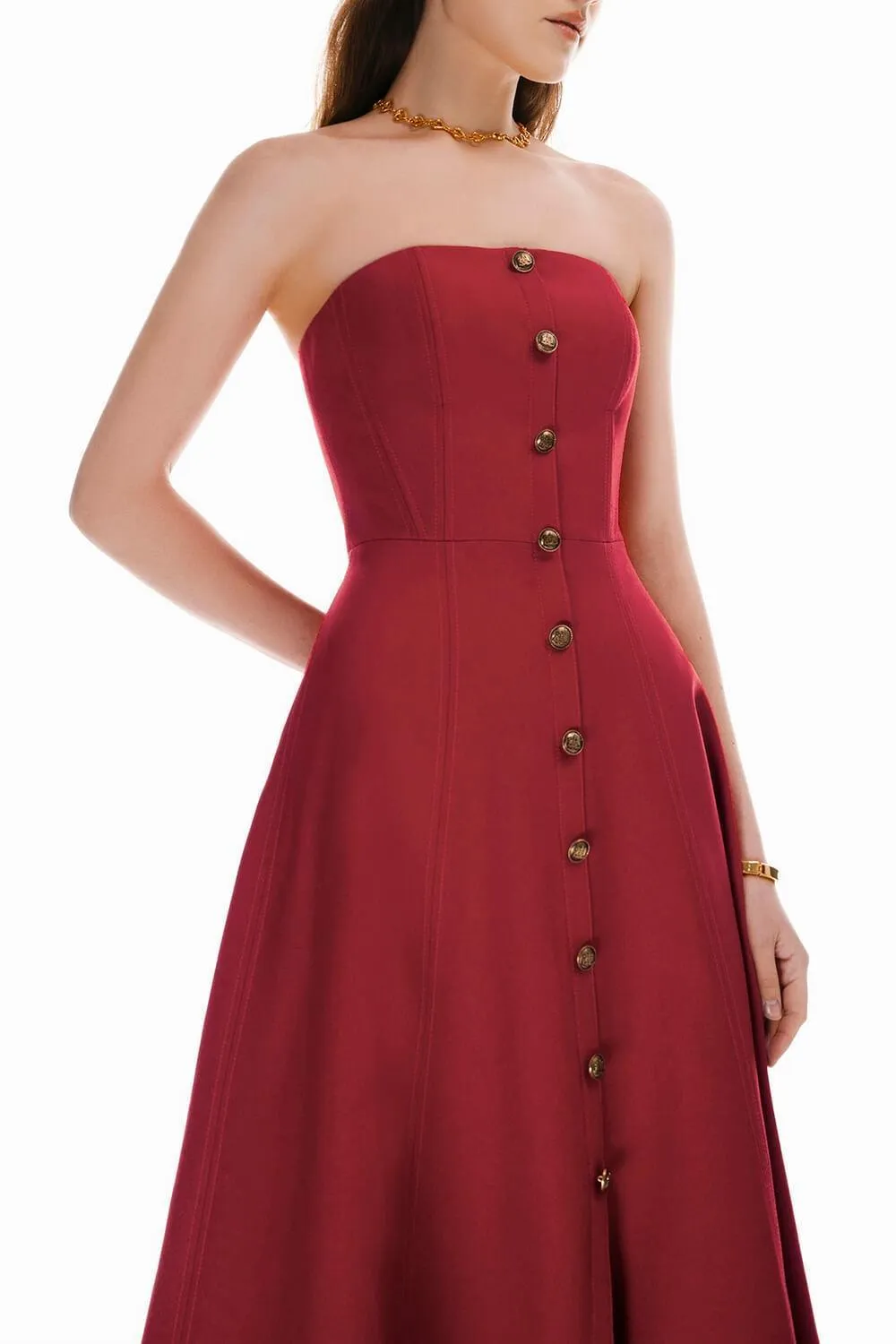 Butter Strapless Straight Across Neck Cotton Midi Dress