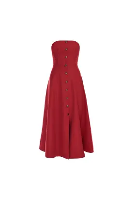 Butter Strapless Straight Across Neck Cotton Midi Dress
