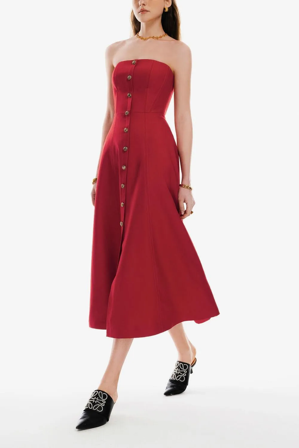 Butter Strapless Straight Across Neck Cotton Midi Dress