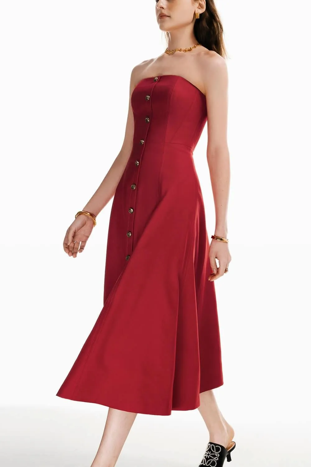 Butter Strapless Straight Across Neck Cotton Midi Dress