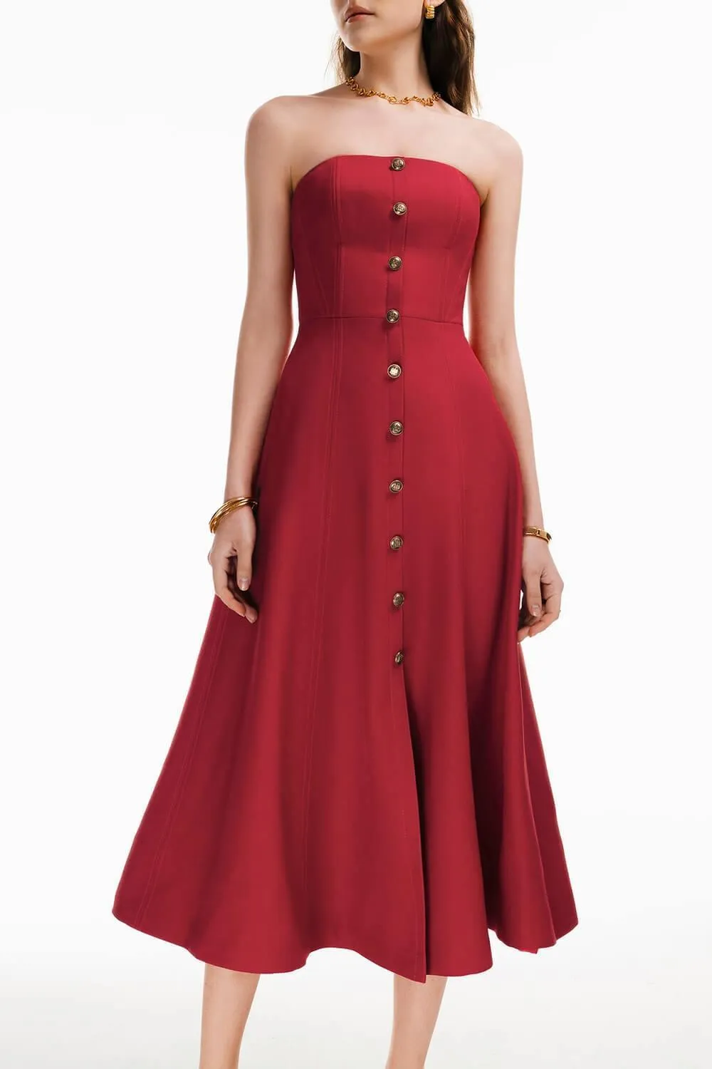 Butter Strapless Straight Across Neck Cotton Midi Dress