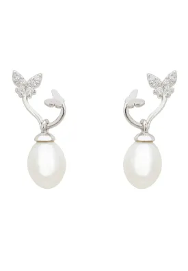 Butterflies Pearl Earrings Silver