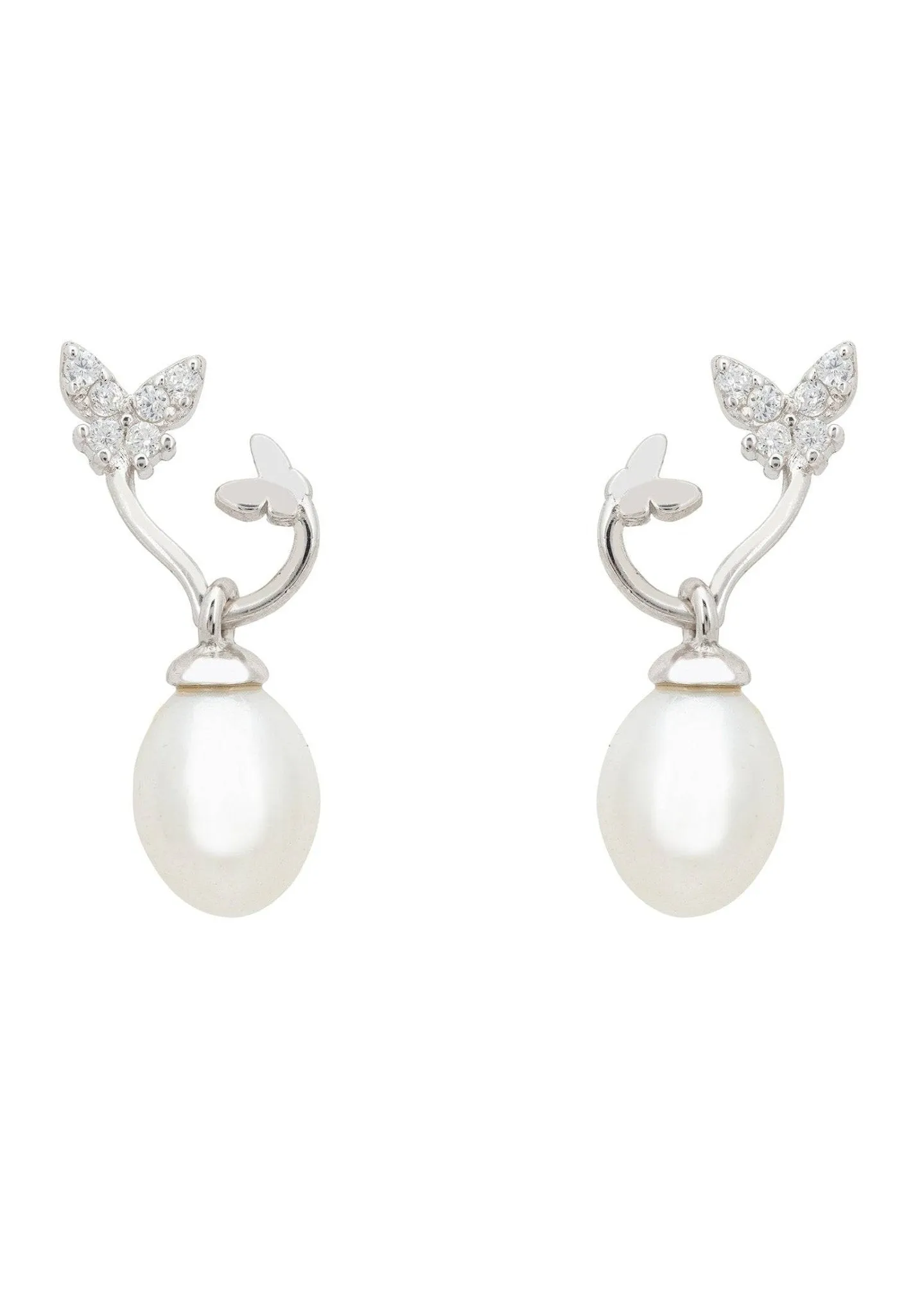 Butterflies Pearl Earrings Silver