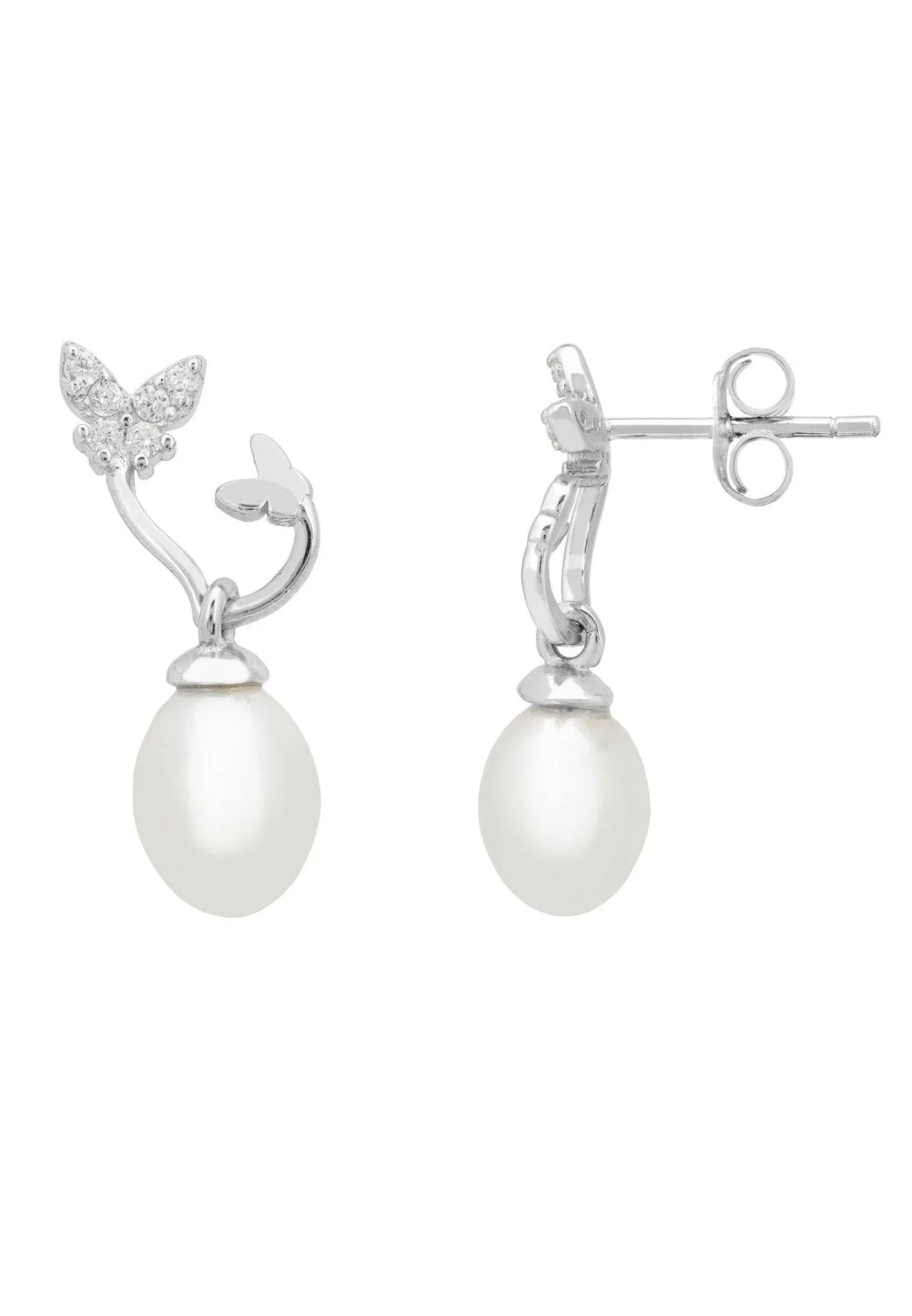 Butterflies Pearl Earrings Silver