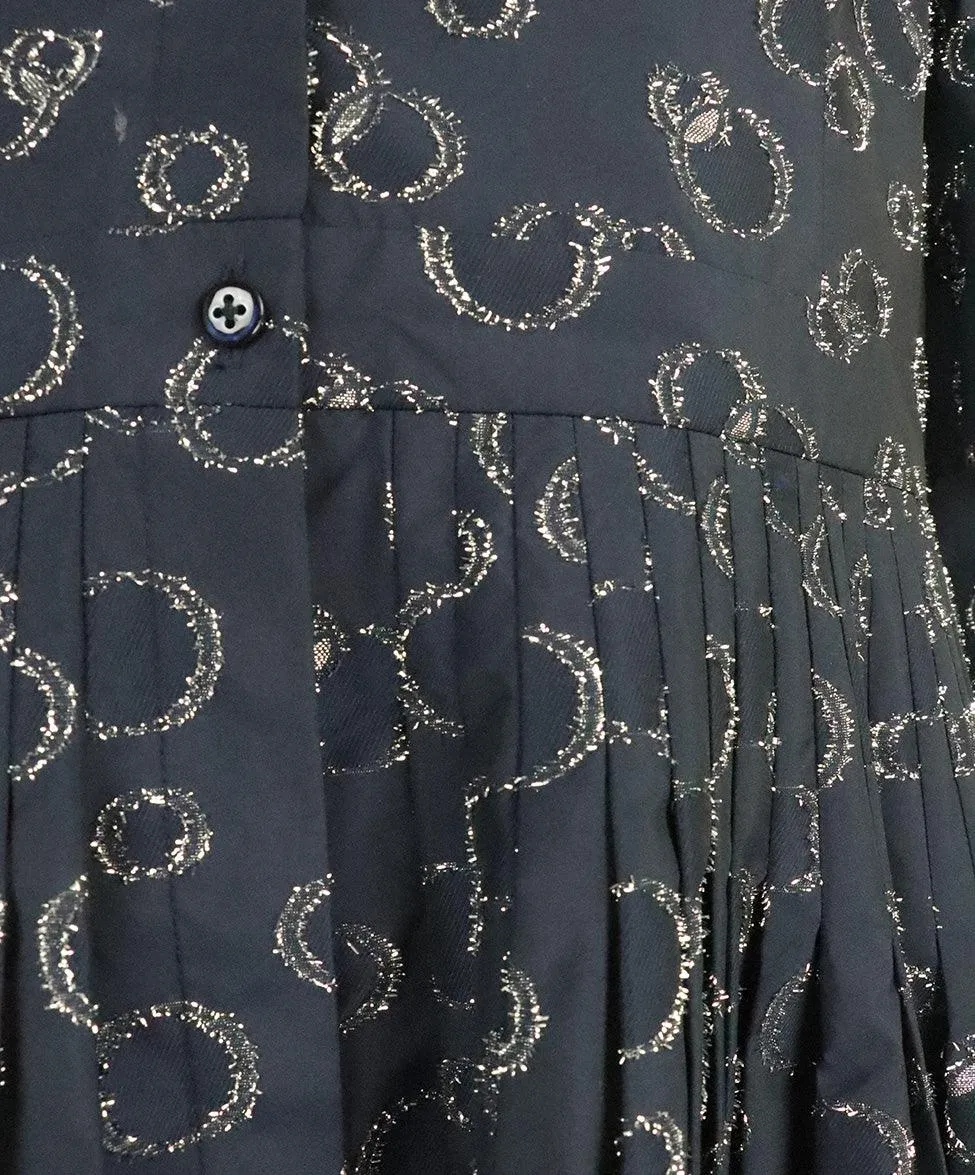 Carolina Herrera Navy & Silver Silk Dress sz 16