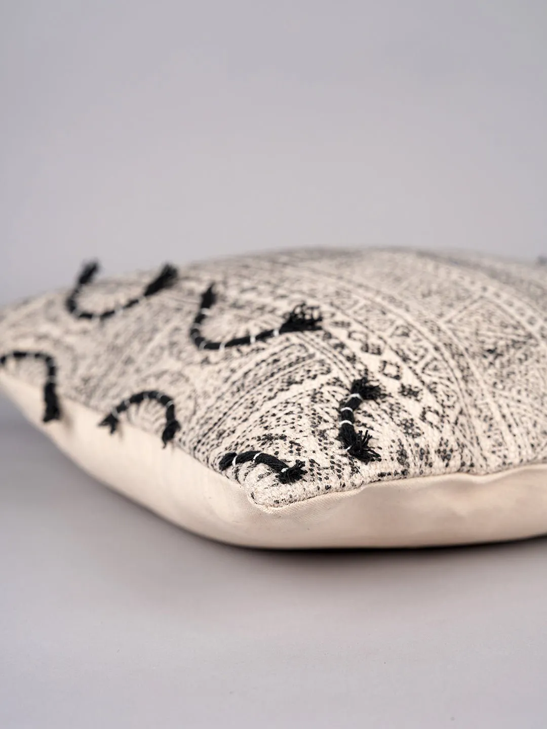 CHARCOAL WHIMSICAL HAVEN - BLOCK PRINTED SQUARE CUSHION COVER