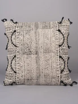 CHARCOAL WHIMSICAL HAVEN - BLOCK PRINTED SQUARE CUSHION COVER