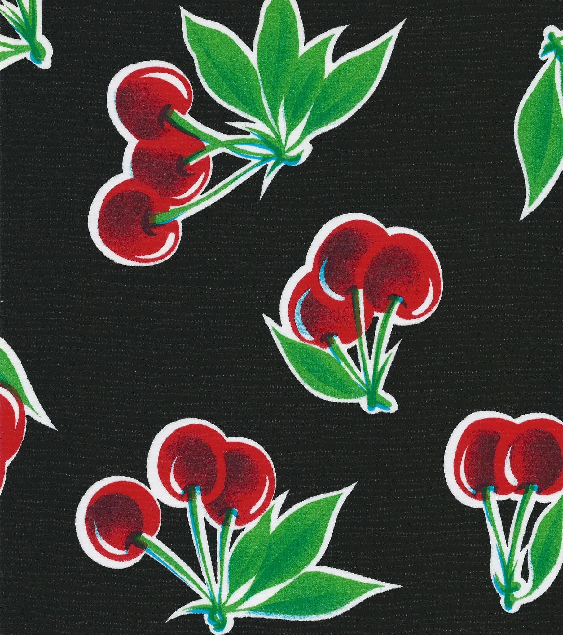 Cherry Black Oilcloth Tablecloths with Red Gingham Trim