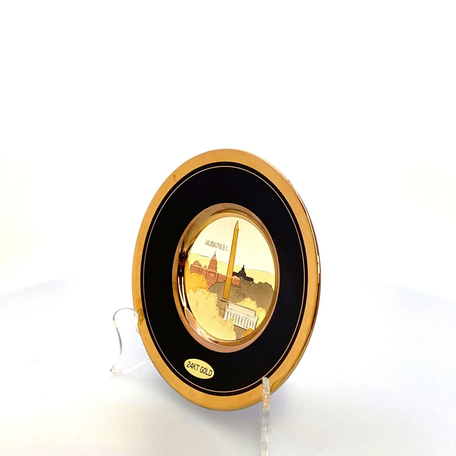 Chokin Souvenir Collectors Plate “Washington, D.C.” 24k Gold Trim Black 5”