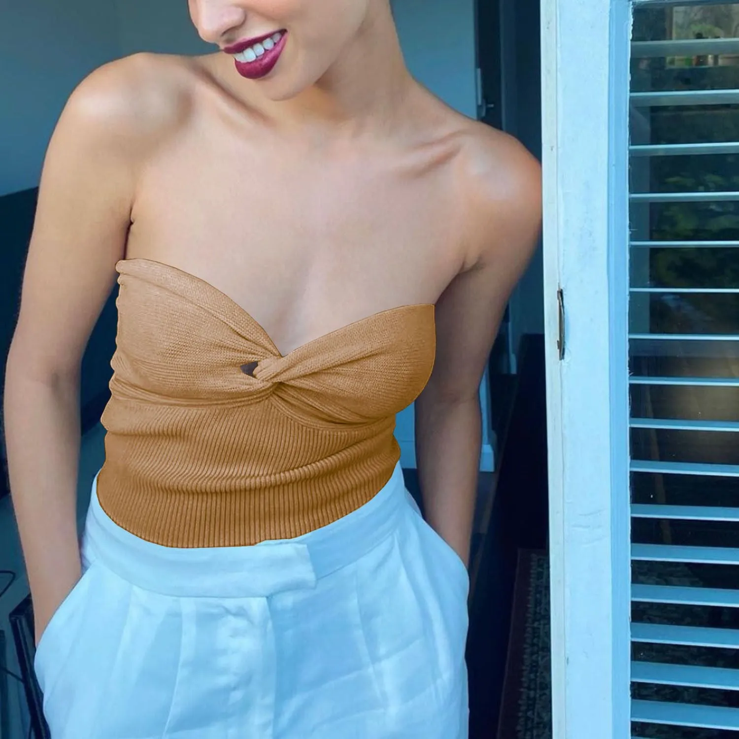 Comfy Ribbed Twisted Knit Bandeau Top Tube Bra Bandeau Bralette