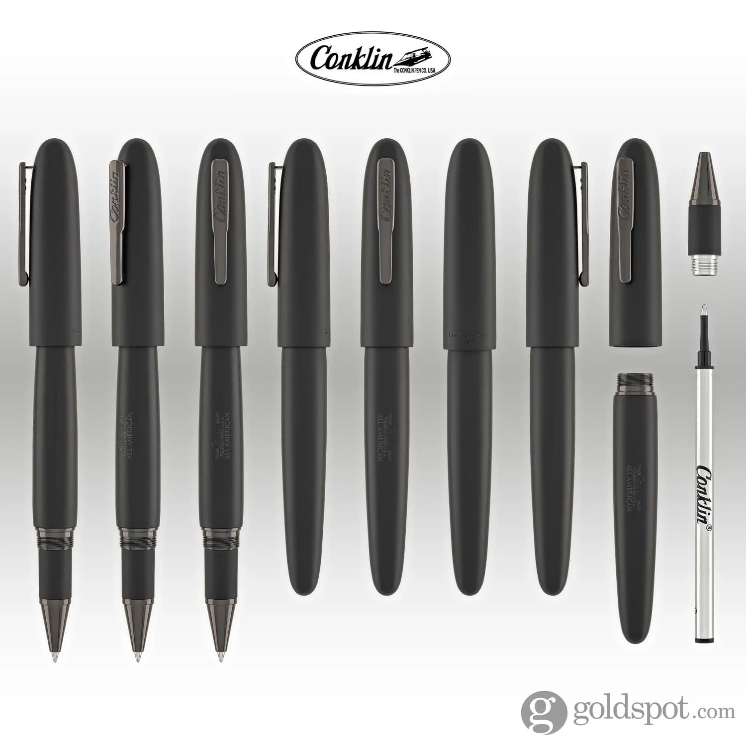 Conklin All American Rollerball Pen in Matte Black with Gunmetal Trim