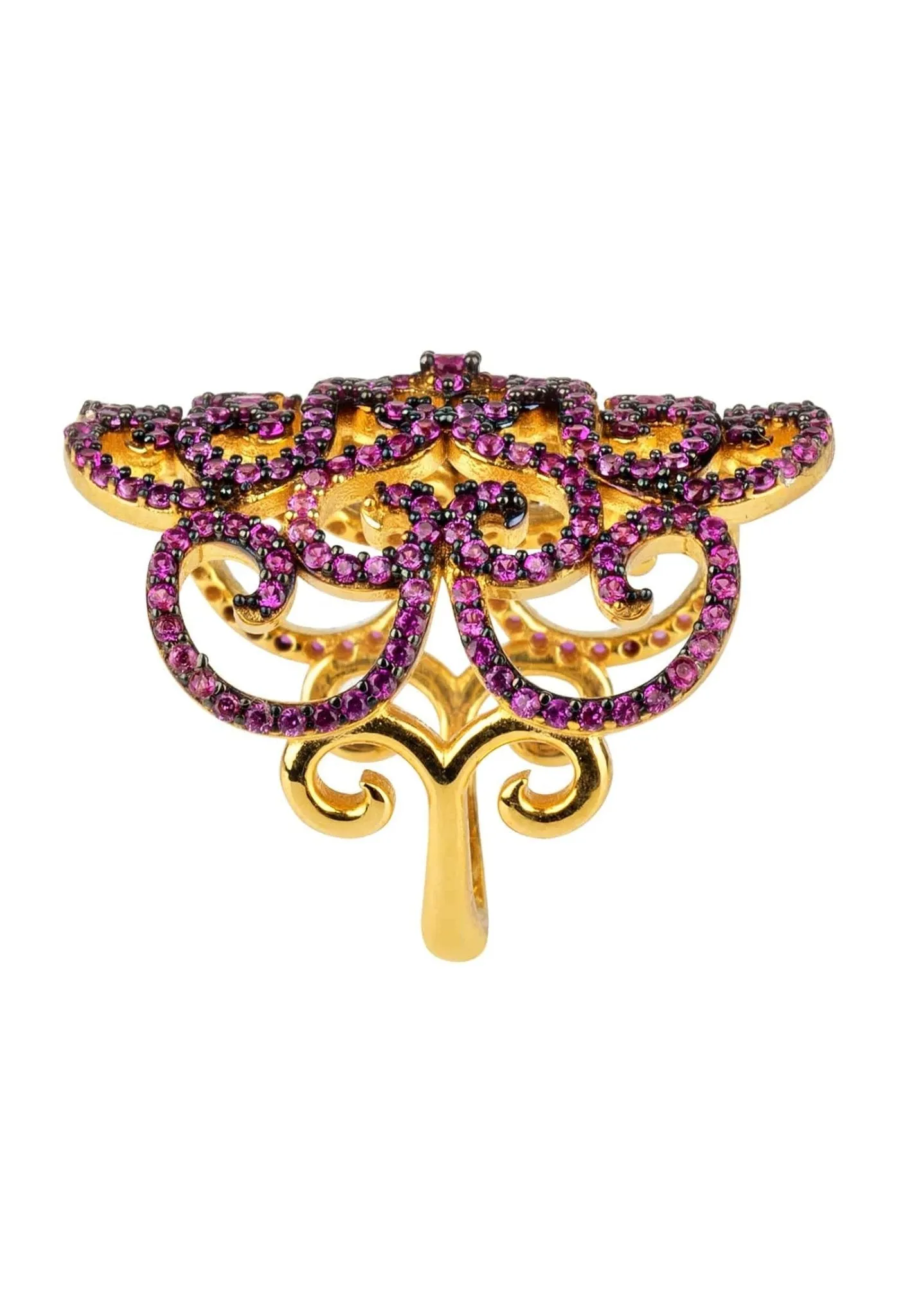 Countess Filigree Cocktail Ring Ruby Pink Gold