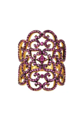 Countess Filigree Cocktail Ring Ruby Pink Gold
