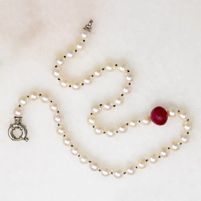 Creamy Pearls with Ruby Bead Accent by Ancient Influences