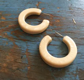 Creamy White Enamel Lucite Marbled Hoop Earrings