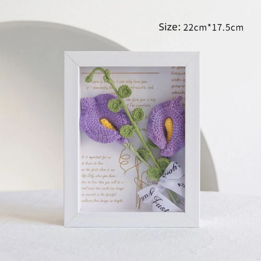 Crochet Bouquets Photo Frame Handmade Knitted Flower Shadowbox Frame Desktop Decoration