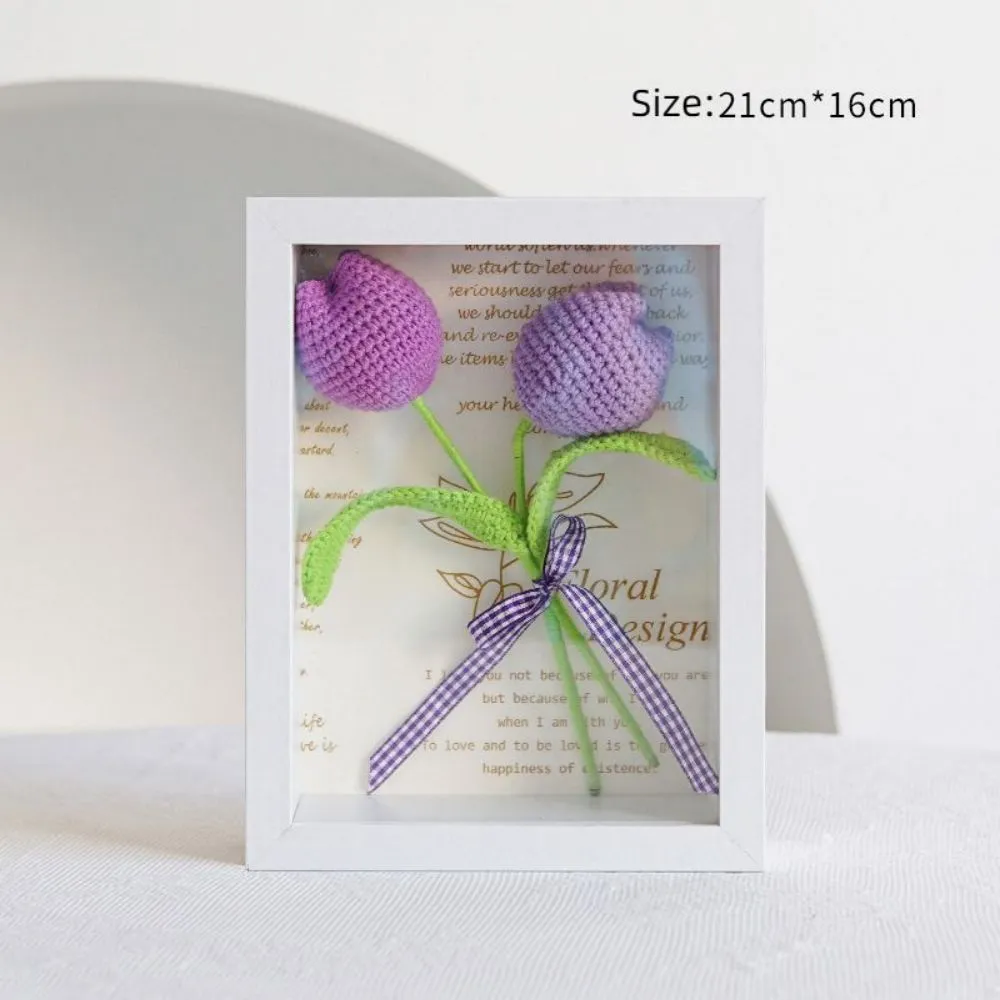 Crochet Bouquets Photo Frame Handmade Knitted Flower Shadowbox Frame Desktop Decoration