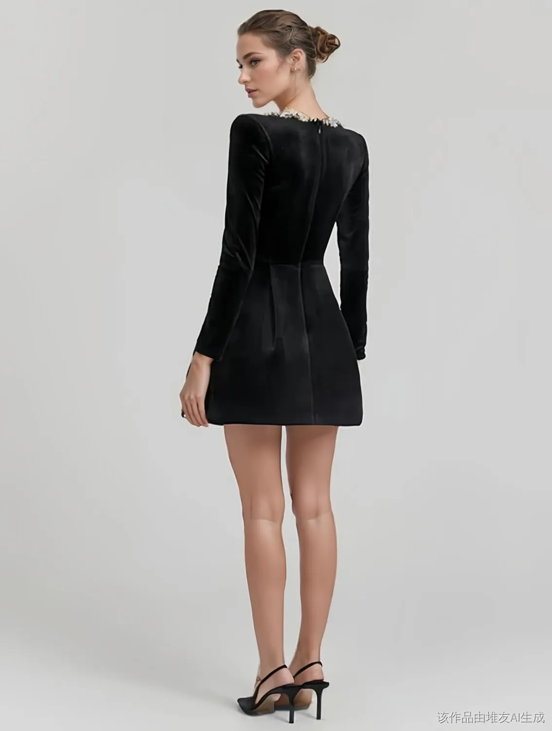 Crystal Square Neck Wedding Dresses for Brides Long Sleeve Velvet Short Bridal Gowns with Pockets
