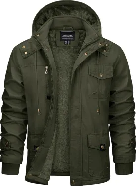 CRYSULLY Men's Winter Casual Thicken Multi-Pocket Outwear Jacket Coat With Removable Hood