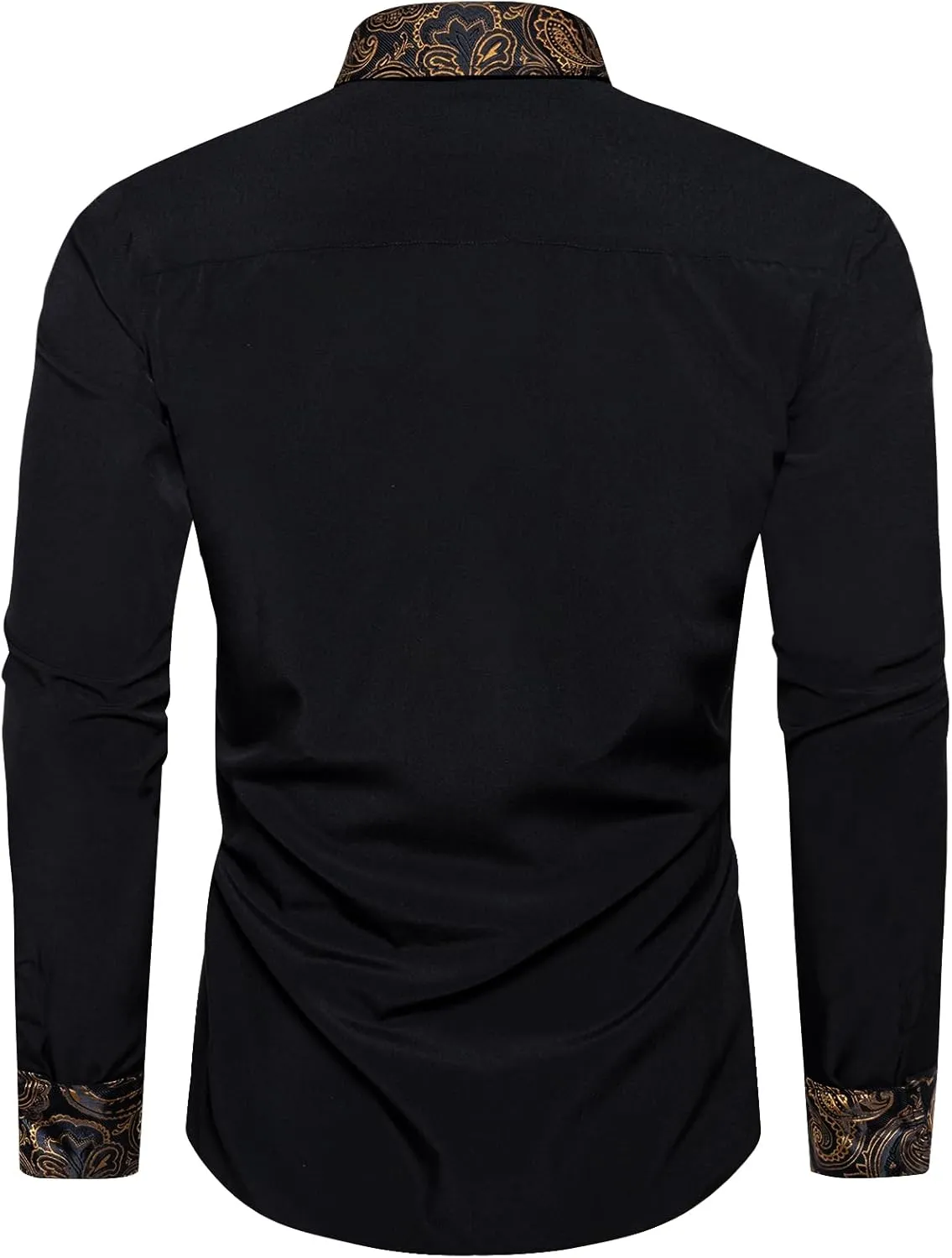 DiBanGu Men's Paisley Dress Shirts Long Sleeve Button Down Inner Contrast Casual Business Shirt with Collar Pin