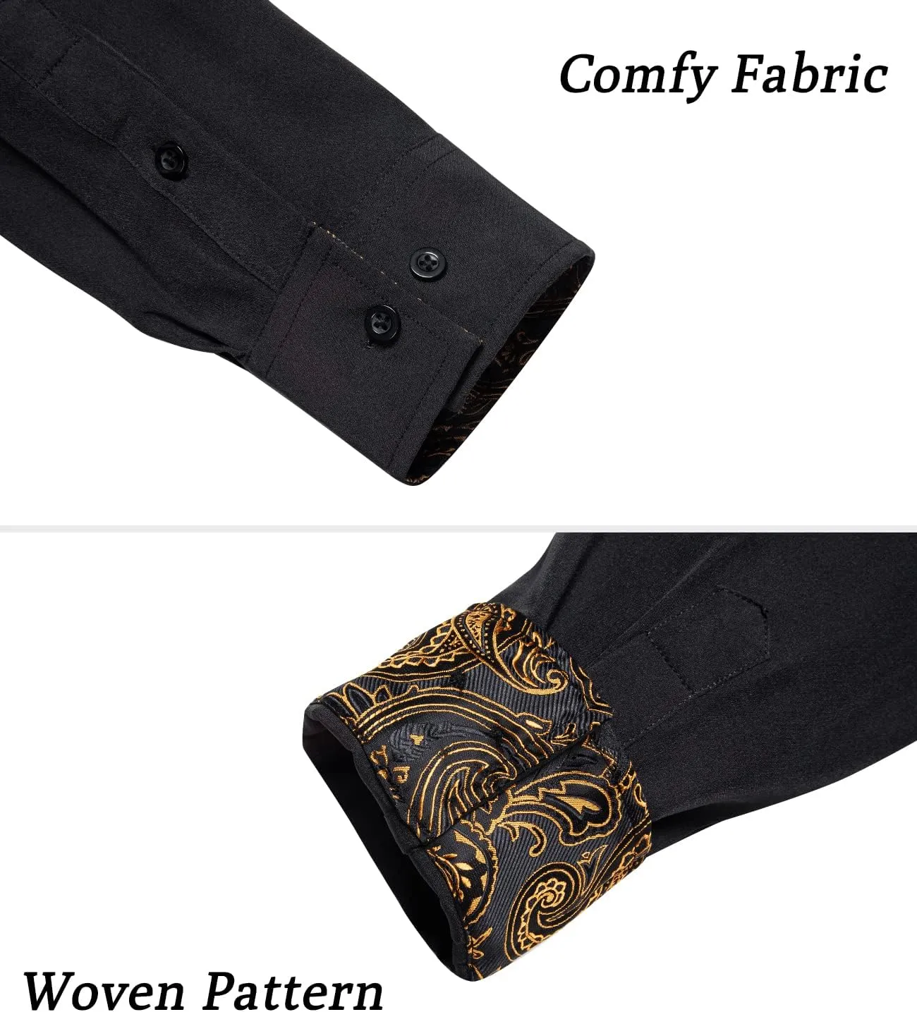 DiBanGu Men's Paisley Dress Shirts Long Sleeve Button Down Inner Contrast Casual Business Shirt with Collar Pin